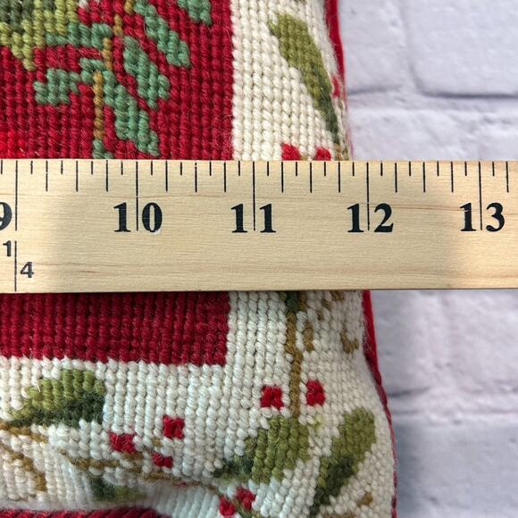 Colonial Williamsburg Needlepoint Holly Leaves Christmas Pillow 13x13 - Picture 7 of 9